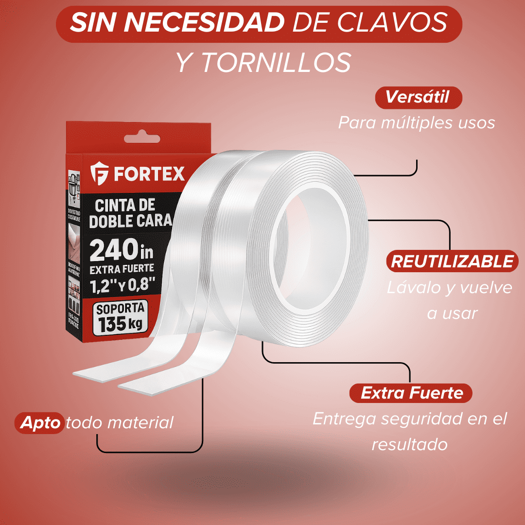 1+1 GRATIS | Cinta Doble Faz Transparente Ultra Resistente