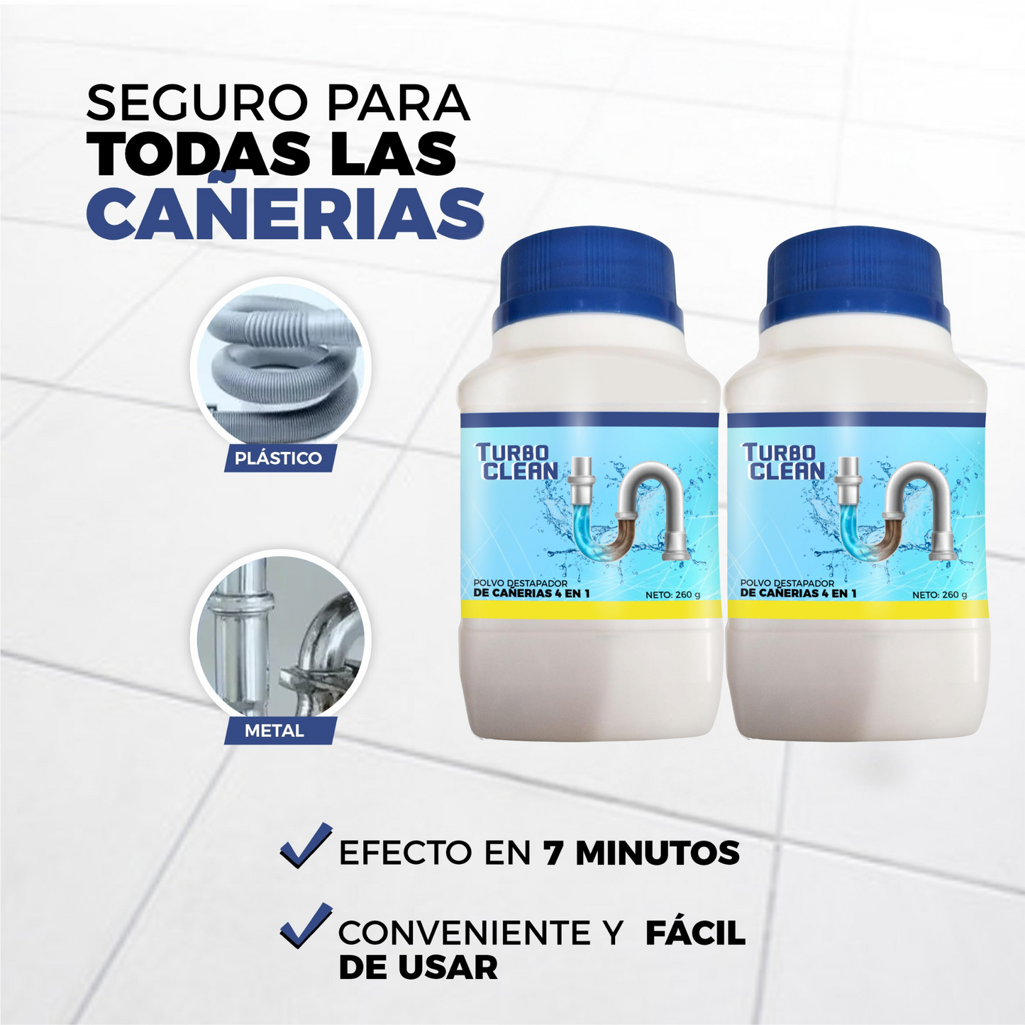 2x1 | Potente Polvo destapador de cañerias 4 en 1 - TurboClean©